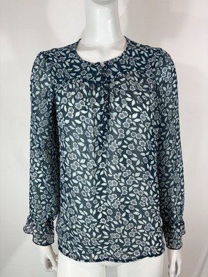 BA&SH Bluse Damen Gr.1 Langarm Halbknopf Pullover Transparent Blumenmuster