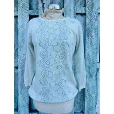 1980's Beldoch Popper pullover sweater white tinsel floral loose small medium