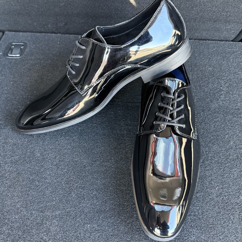 Kenneth Cole Reaction Men's 12M Black Patent Leather Almond Toe Lace-Up Oxford