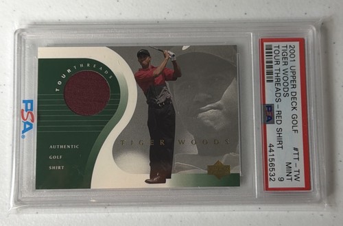 2001 Upper Deck Golf Tiger Woods Tour Threads - Red Shirt PSA 9 Rookie