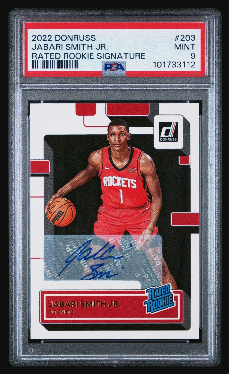 2022-23 Donruss Rated Rookie Signatures Jabari Smith Jr RC Auto #203 PSA 9