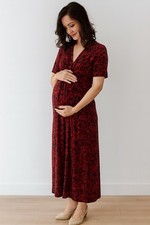 Isabel Maternity by Ingrid & Isabel Burgandy Black Maxi Dress Sz M Deep V Soft