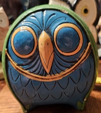 Otagiri OMC Japan Vintage Ceramic Owl Money Coin Bank MCM Blue Japan 5"