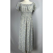 SHEIN Curve Ditsy Floral Midi Dress 1XL Blue Smocked Cottagecore Prairie Boho