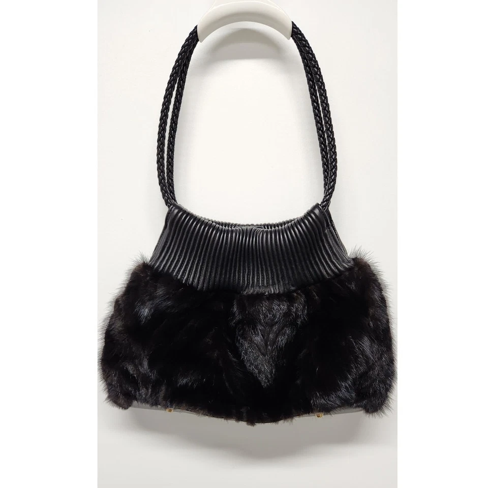 Paolo Masi реальный норки и кожи плеча черная сумка, Mob жена эстетика, Италия - Изображение 2 из 4