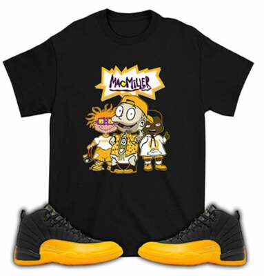 jordan 12 black university gold shirt