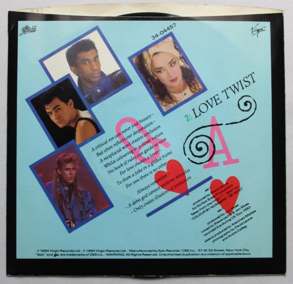 CULTURE CLUB IT'S A MIRACLE / LOVE TWIST 45 7" JUKEBOX RECORD & PICTURE SLEEVE Foto 2 de 2