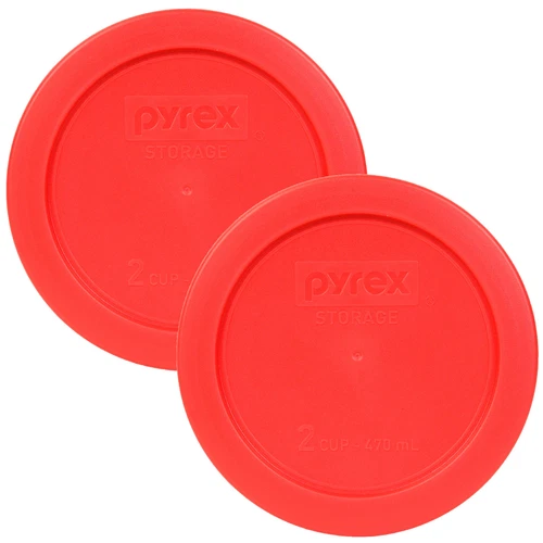 Pyrex 7200-PC Round 2 Cup 5" Storage Lid Cover 2 Pack Red for Glass Bowl