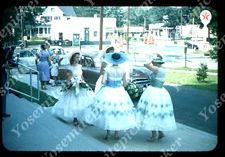 sl02 Original Slide 1958 Kodachrome wedding Texaco gas station cars 590a