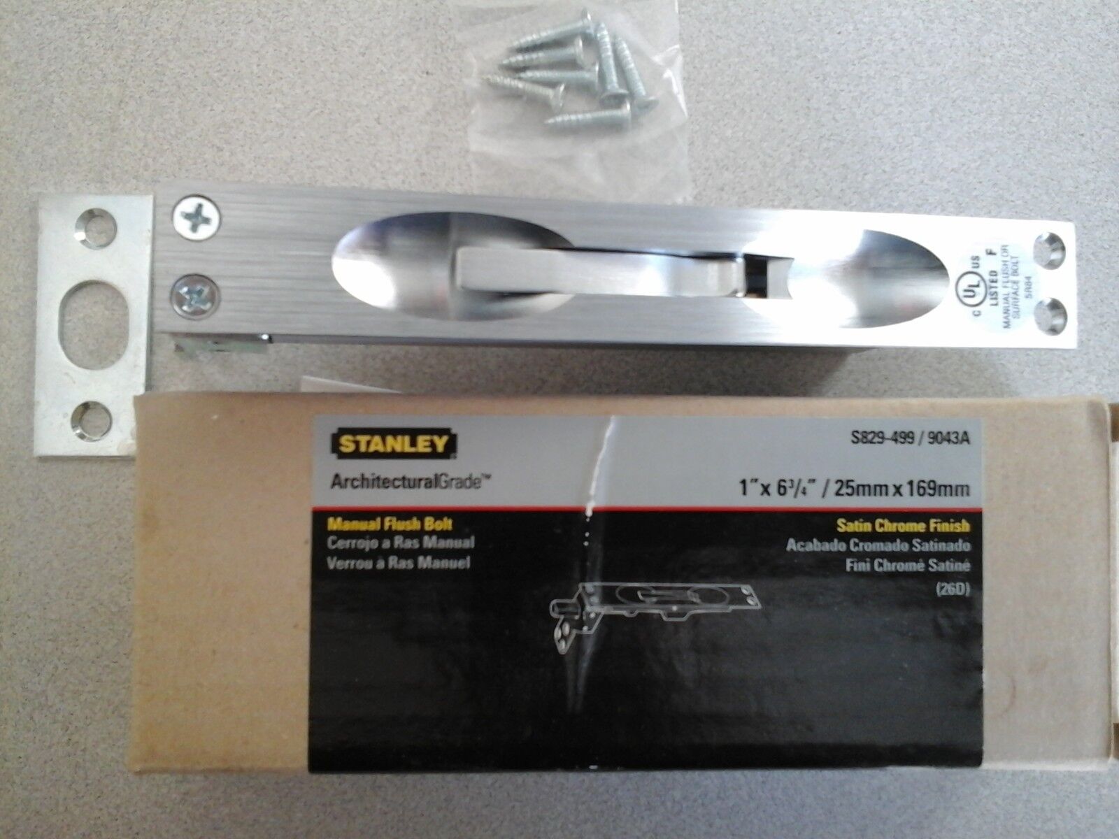 Stanley Manual Flush Bolt Satin Max 76% OFF R Chrome 9043A Finish S829-499 Outstanding