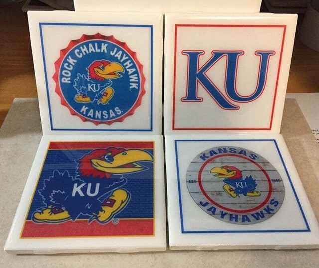 Kansas Jayhawks Coaster Set of 4 Custom Basketball Man Cave Gift Idea