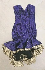 VTG Lizette Creations Black Gold Purple Sequin Formal NYE Dress Sz 8 Sweetheart