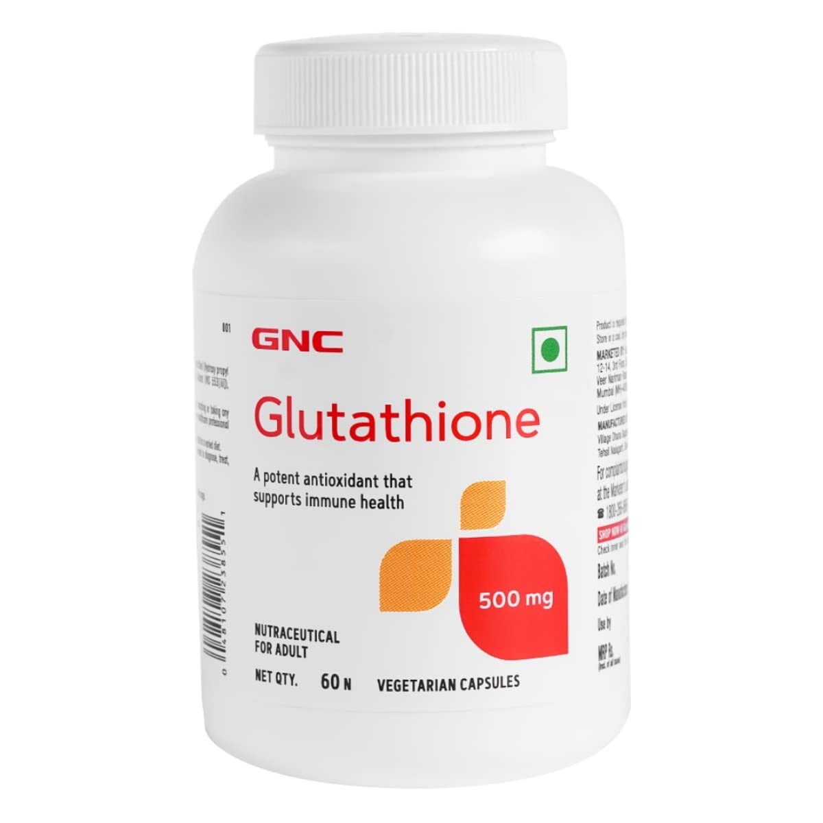 GNC Glutathione 500mg With Vitamin C For Clear & Radiant Skin | 60 Veg Capsules | Reduces Dark Spots & Melanin Pigmentat