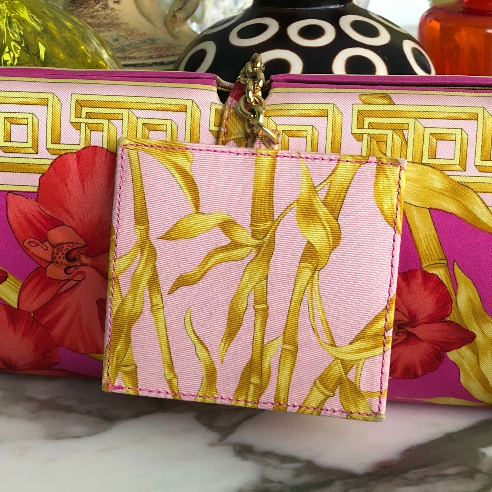 GIANNI VERSACE Floral Silk Clutch Bag w/ Mirror Medusa Head from S/S 2000 image 9