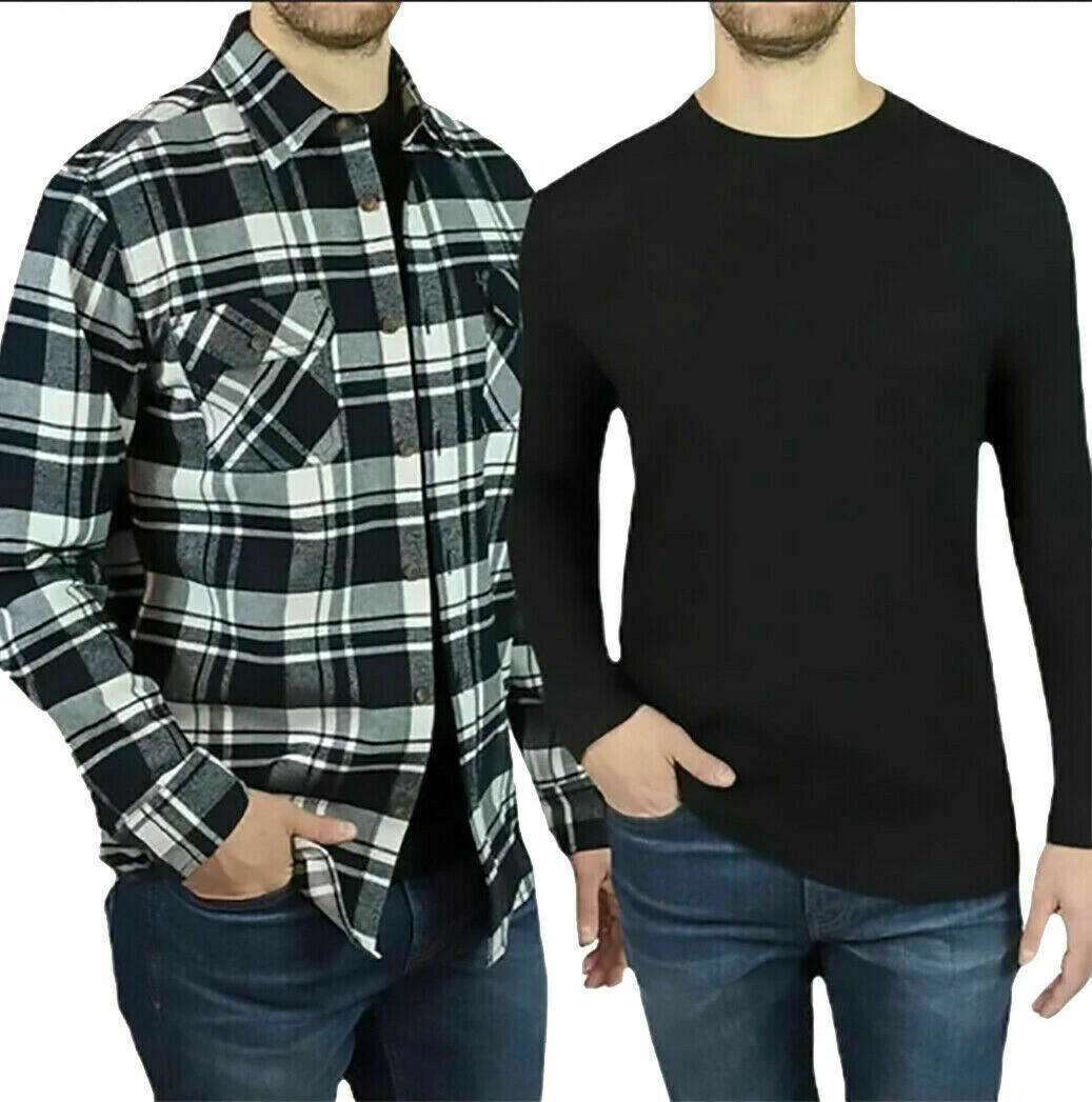 Мужская фланелевая рубашка JACHS NEW YORK Mens 2 Pack Thermal + Brawny, черная, Маленький размер