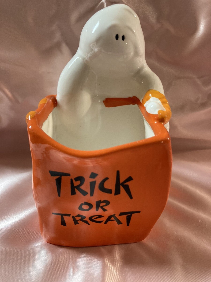 American Greetings Halloween Ghost With Trick Or Treat Bag Candy Dish/ planter | eBay