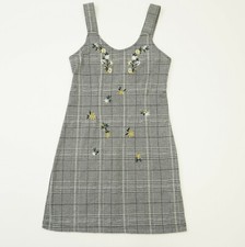 Project 28 Womens M Dress Sleeveless Embroidered Black White Plaid Shift Dress M