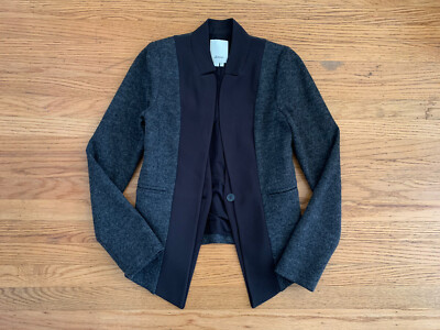 New Elevenses  Anthropologie Womens sz 2  Waved Wool Placket Blazer Jacket 