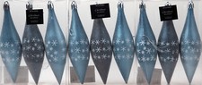Christmas Frosted Droplet Baubles Tree Decorations Large - Grey Blue (Set of 9)