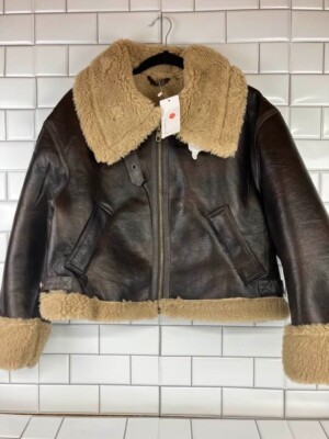 AFTF Basic Outerwear Brown Bomber Moto Biker Jacket Women Size M Zipper