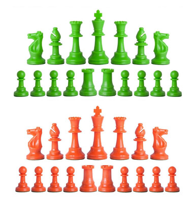 Staunton Single Weight Chess Pieces - Set of 34 Neon Green & Orange - 4 Queens