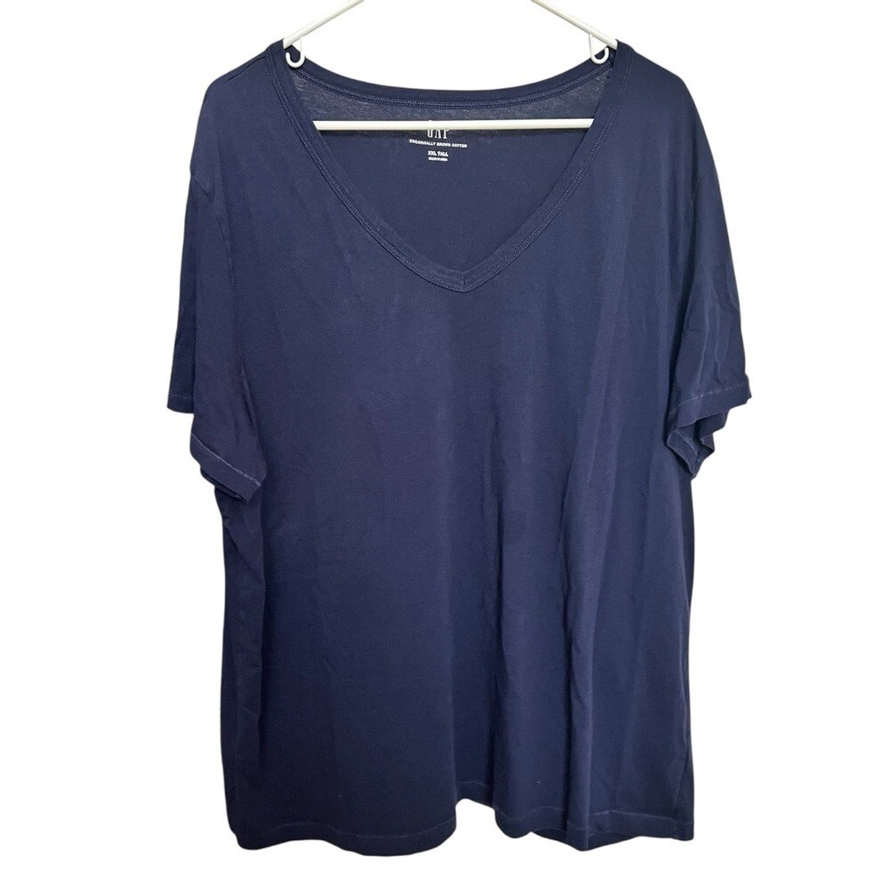 GAP T-Shirt Women's size XXL Tall Organic Cotton V-Neck Short Sleeve Navy Blue