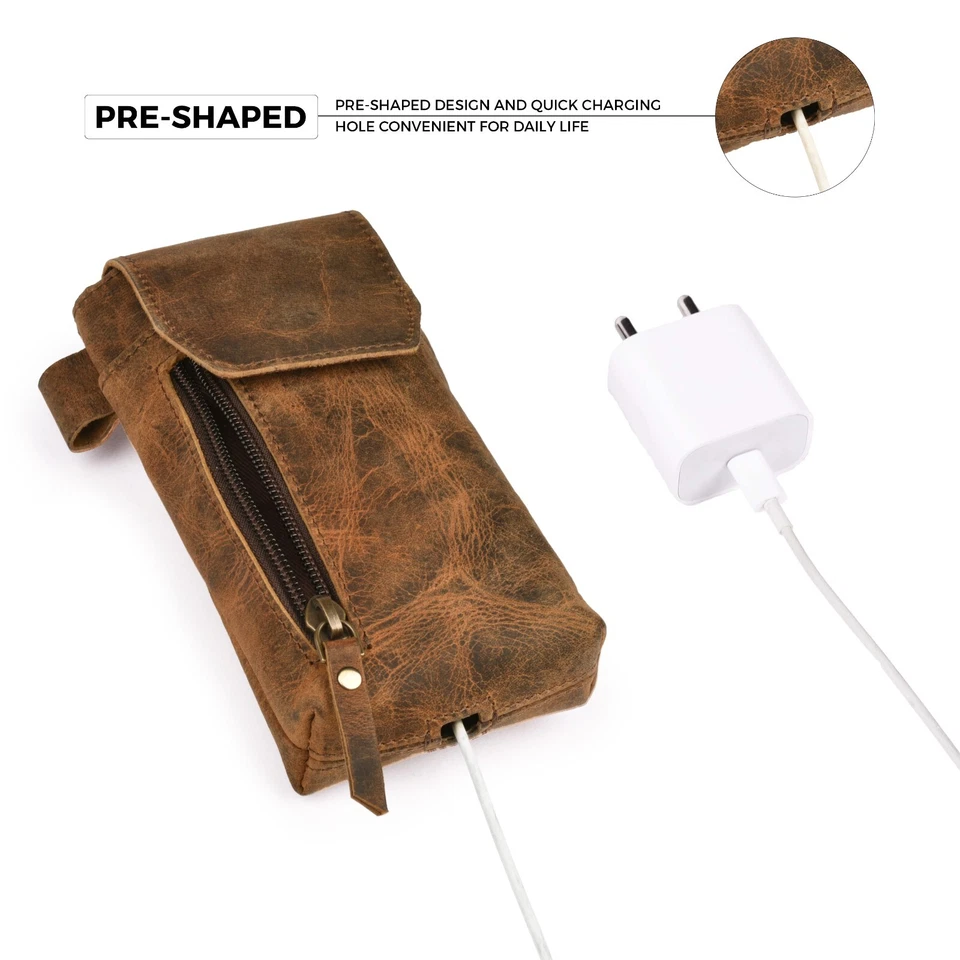 Leather Phone Holster Pouch with Belt Clip, Magnetic Closure, ID Card Holder - Image 3 of 4