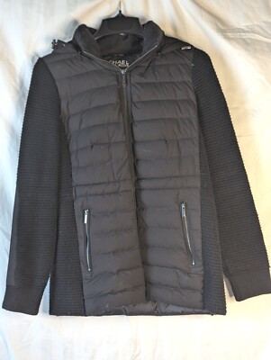 Michael Kors Womens Black Ultra Light Weight Down Fill Puffer Jacket  M Full Zip