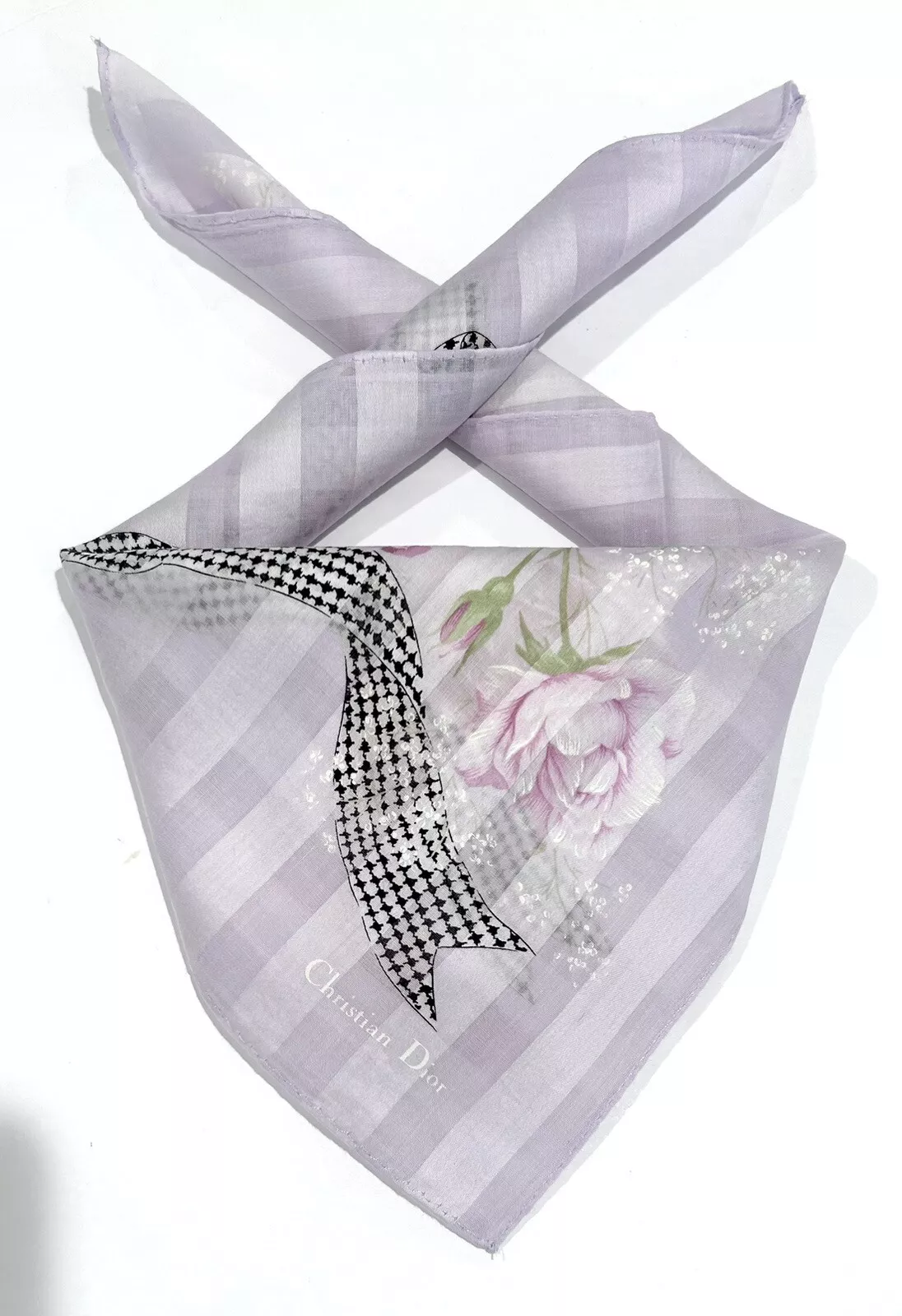 MOUCHOIR FEMME CHRISTIAN DIOR ruban nœud rose violet POCHE COTON CARRÉ19”