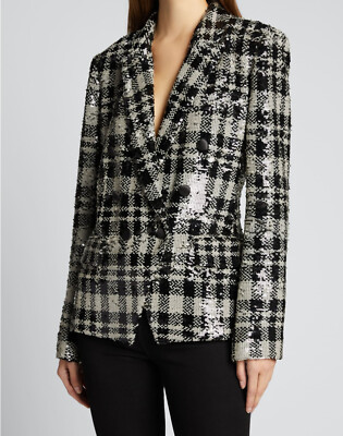 sz NWT L'AGENCE jacket KENZIE black white plaid sequin