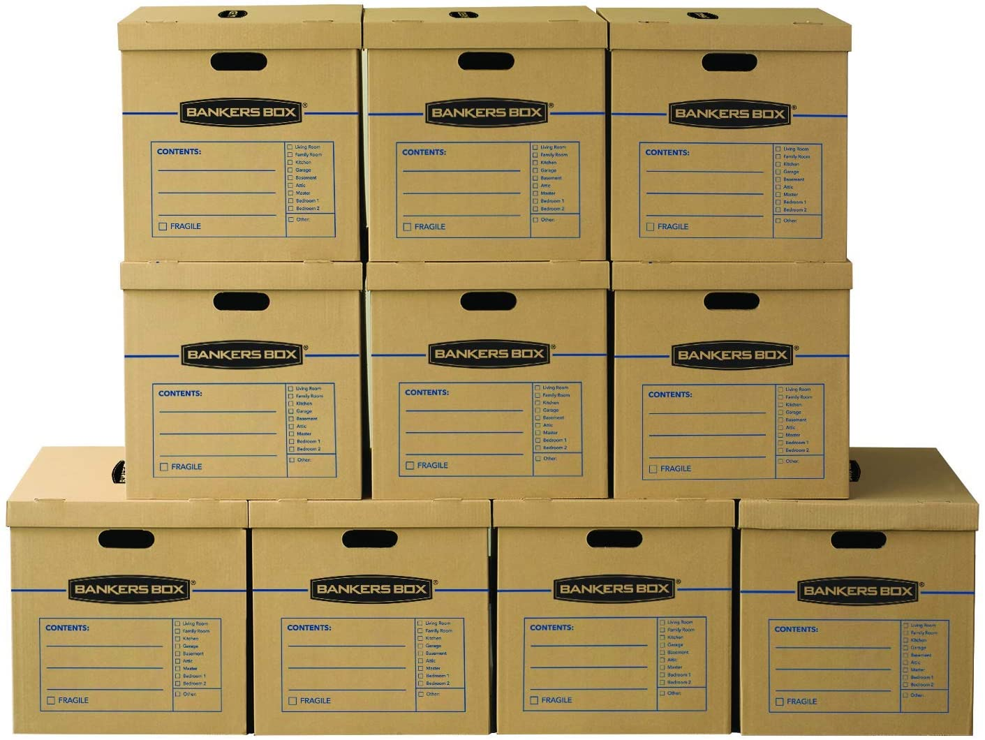 Large Classic Moving Box 10-Pack with Reinforced Handles and Tape-Free Assembly