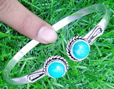 アクセサリー Vintage Silver Turquoise Bangle 925 Turquoise Gemstone 925 Sterling Silver Plated 1Pcs Cuff Bangles