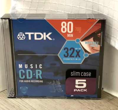 NEW TDK 80-Minute CD-R Discs (5-Pack) Slim Case 700MB Music CD-R