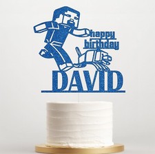 Personalised Mine Gamer Cake Topper, Custom Kids Birthday Party Unofficial
