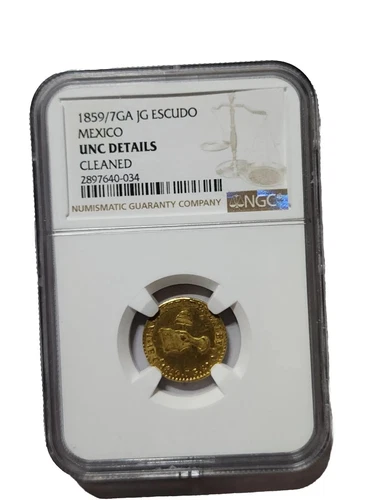 1859/7-GA JG Mexico Gold Escudo NGC UNCIRCULATED DETAILS