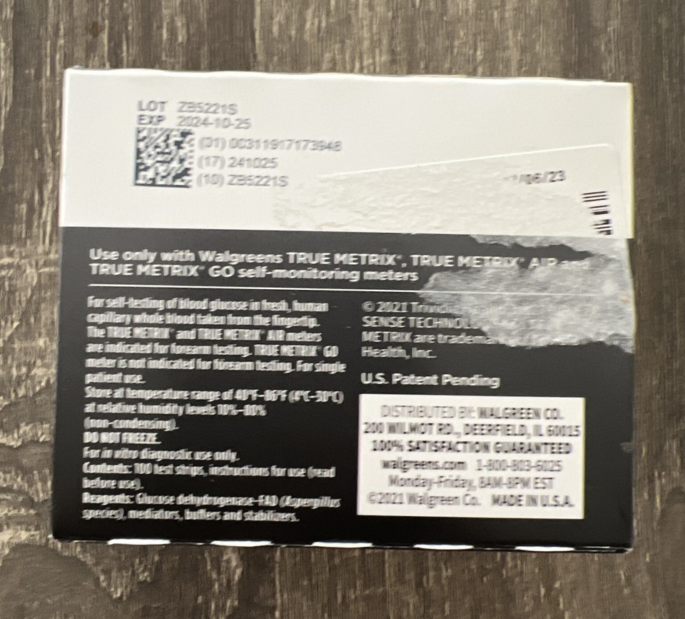 Walgreens True Metrix Blood Glucose Test Strips Box 50+50 = 100 Strips