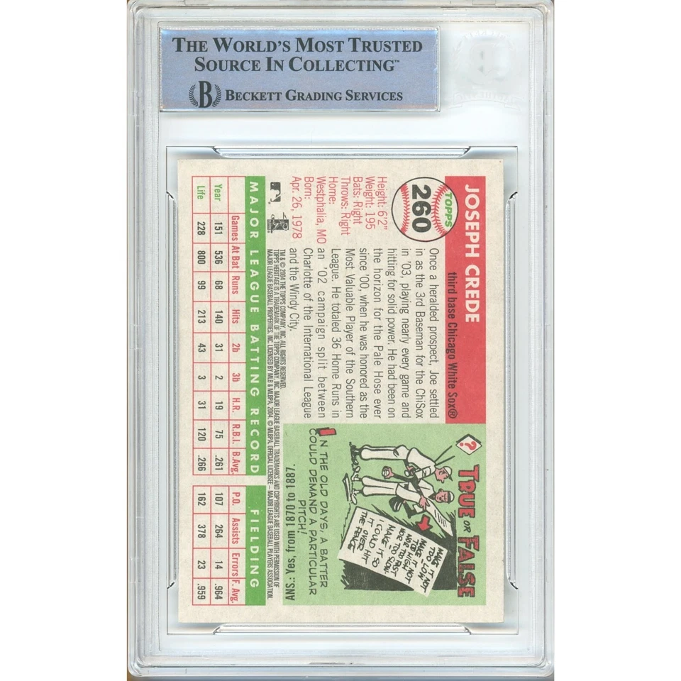 Joe Crede Firmado 2004 Topps Heritage #260 Beckett BAS Losa Medias Blancas MLB Automático Foto 4 de 4