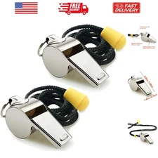 Whistle, 2 Pack Stainless Steel Sports Whistles with Lanyard, Loud Crisp Soun...