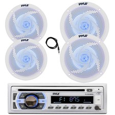 Pyle Marine Bluetooth CD Radio, 2x 8"  2x 6.5" Blue LED White Speaker, Antenna