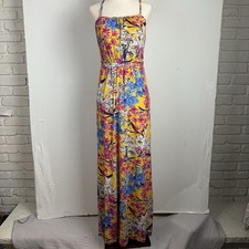 Miss Bikini Luxe Maxi Dress Halter Yellow Tropical Floral Resort Boho Beach S