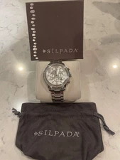 NEW SILPADA Stainless Steel Silver CZ Baguettes Finishing Touch Watch