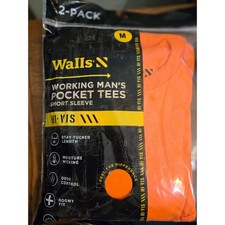 Walls N Working Man's Pocket Tees Short Sleeve Hi-Vis Orange 2-Pack Medium New