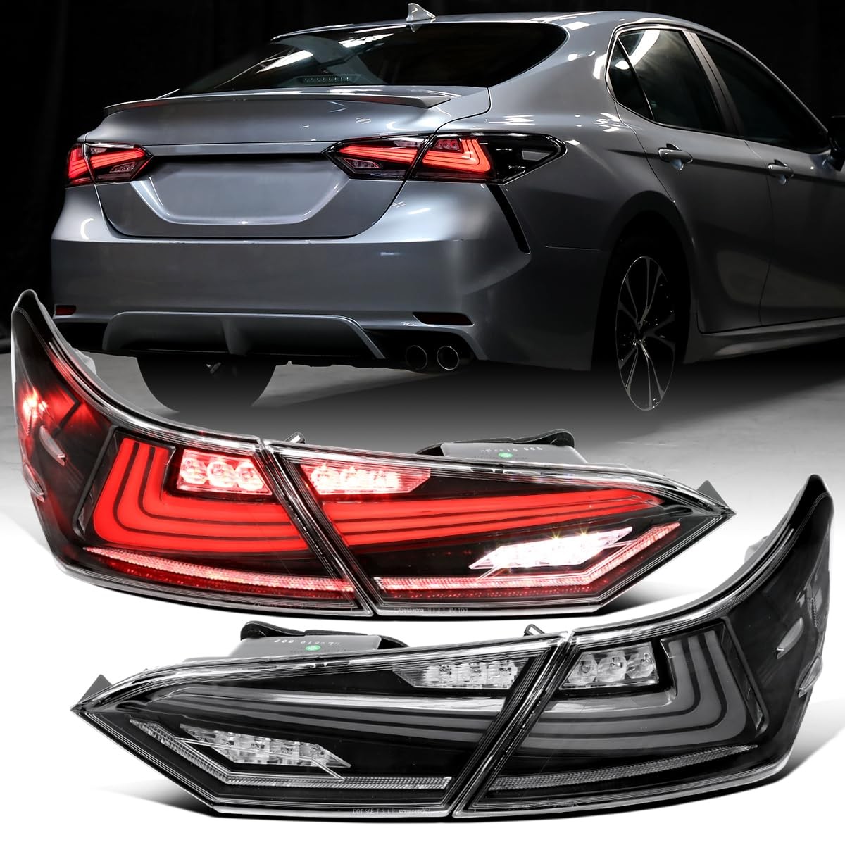 for Toyota Camry 2018 2022 LED Tail Lights Sequential Startup Effect Pair Black