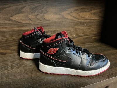 Nike Air Jordan 1 Mid - Black and Red - Youth Size 5 (Women's Size 6)