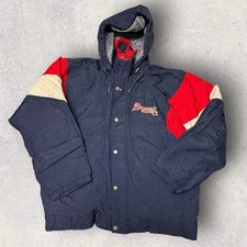 Vintage 90's Starter Atlanta Braves Pullover Hooded Puffer Jacket Men's Large