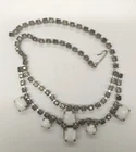 Vintage Rhinestone Choker Necklace Front Has 6 Milk Glass Accents