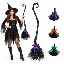 Halloween Witch Broom with Ribbon Adult Witches Broomstick for Wizard Costume...
