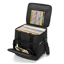Vinyl Record Carrying Bag Albums Storage Case with Dividers,Black Holds up