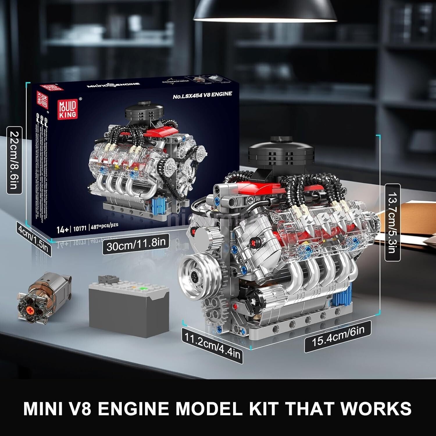 Mini V8 Engine Model Kit - 487 PCS Build Your Own Visible Model Engine