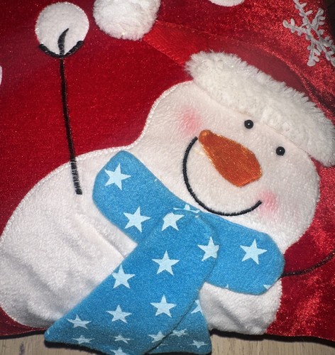 Pier One Snowman Christmas Pillow 3D Scarfs Velvet Removable Cover Red - Picture 4 of 7